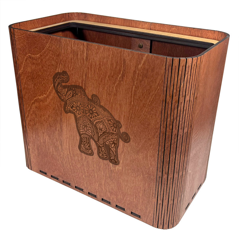 Purelite Slim Trash Can - Elephant - Wooden Garbage Bin for Safari